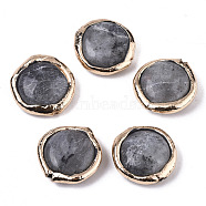Natural Labradorite Beads, with Light Gold Plated Polymer Clay Edge, Flat Round, 17~19x17~18x5~7mm, Hole: 1.2mm(G-S359-115)