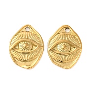 201 Stainless Steel Pendants, Eye Charm, Real 18K Gold Plated, 23x17.5x3mm, Hole: 1.8mm(STAS-D088-16G)