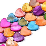Natural Freshwater Shell Beads Strands, Dyed, Heart, Mixed Color, 12x13x3mm, Hole: 1mm, about 35pcs/strand, 14.80~15.08 inch(37.6~38.3cm)(SHEL-Q024-002)