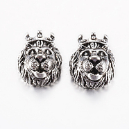 Tibetan Style Alloy Beads, Lion Head, Antique Silver, 14.5x11.5x7~8mm, Hole: 1.5~2mm(PALLOY-F200-08AS)