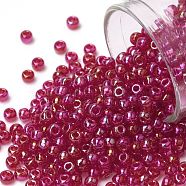 TOHO Round Seed Beads, Japanese Seed Beads, (165B) Transparent AB Siam Ruby, 8/0, 3mm, Hole: 1mm, about 1110pcs/50g(SEED-XTR08-0165B)