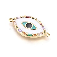 Brass Micro Pave Cubic Zirconia Links connectors, with Enamel, Long-Lasting Plated, Evil Eye, Colorful, Golden, 13x25.5x3mm, Hole: 1mm(KK-I657-23G)