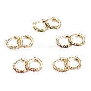 Sparkling Cubic Zirconia Hoop Earrings for Girl Women, Lead Free & Nickel Free & Cadmium Free, Real 18K Gold Plated Brass Earrings, Mixed Color, 13x14x2.5mm, Pin: 0.7mm(EJEW-H126-28G)