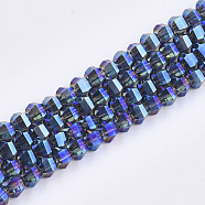 Electroplate Glass Beads Strands, Faceted, Round, Blue, 4~4.5x3.5mm, Hole: 1mm, about 100pcs/strand, 13.7 inch(X-EGLA-S176-07B-B01)