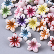 Craft Style Acrylic Beads, Flower, Mixed Color, 13x13x7mm, Hole: 1.2mm(X-MACR-N009-002)