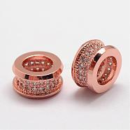Brass Micro Pave Cubic Zirconia Beads, Column, Large Hole Beads, Lead Free & Nickel Free, Rose Gold, 10x5.5mm, Hole: 6mm(ZIRC-D113-35RG-FF)