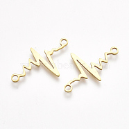 201 Stainless Steel Links, Laser Cut Links, Heartbeat, Golden, 24x14.5x1mm, Hole: 1.5mm(X-STAS-S106-68G)