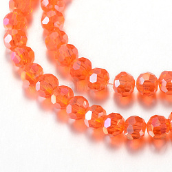 Electroplate Glass Beads Strands, AB Color Plated, Faceted(32 Facets), Round, Orange Red, 4mm, Hole: 0.5mm, about 100pcs/strand, 14.2 inch(EGLA-R016-4m-9)