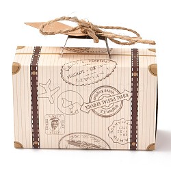 Suitcase Shape with Word Pattern Candy Packaging Box, Hemp Rope, for Wedding Party Gift Box
, Moccasin, 6.2x7.2x2.8cm(CON-F012-02)