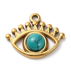 Natural Turquoise Dyed Eye Pendants, Golden Plated 304 Stainless Steel Eye Charms, 16.5x20x5mm, Hole: 1.6mm(STAS-Q249-01G-08)
