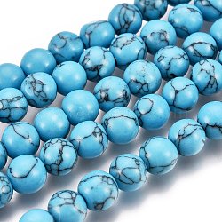 Synthetic Turquoise Beads Strands, Round, Dyed, Dark Turquoise, 4mm, Hole: 0.8mm, about 95pcs/strand, 16 inch(Z0NDC011-1)