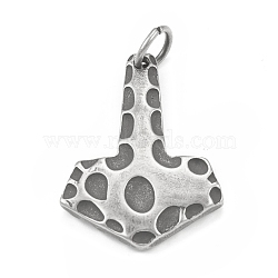 304 Stainless Steel Pendants, with Jump Ring, Thor's Hammer Charm, Antique Silver, 39x29.5x5mm, Hole: 7mm(STAS-G303-39AS)