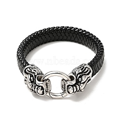 PU Imitation Leather Braided Cord Bracelet, 304 Stainless Steel Tiger Clasp Gothic Bracelet for Men Women, Antique Silver, 8-3/4 inch(22.3cm)(BJEW-E009-09AS)