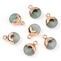 Natural Green Aventurine Flat Round/Donut Charms, with Rack Plating Golden Tone Brass Loops, 14x10mm(G-I347-11)