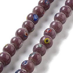 Handmade Lampwork Beads, Round, Rosy Brown, 11~11.5x10~11mm, Hole: 1.8mm, about 64~67pcs/strand, 25.71''(65.3cm)(LAMP-Z008-09F)
