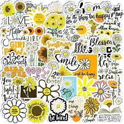 50Pcs PVC Self-Adhesive Inspirational Quote Stickers, Waterproof Sunflower Decals for Laptop, Luggage Decoration, Journaling Scrapbooking, Yellow, 40~80mm(PW-WG98820-01)