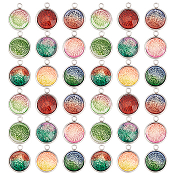36Pcs 9 Colors Printed Resin Pendants, with 304 Stainlesss Steel Settings, Stainless Steel Color, Half Round with Sea Coral Pattern, Faceted, Mixed Color, 19.5x16x4.5mm, Hole: 2.4mm, 4pcs/color