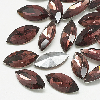 Pointed Back Glass Rhinestone Cabochons, Back Plated, Faceted, Horse Eye, Burgundy, 18x9x5mm