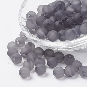 Transparent Acrylic Beads, Round, Frosted, Gray, 6mm, Hole: 1.8mm, about 400pcs/50g