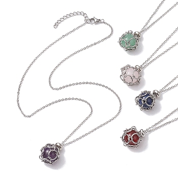 304 Stainless Steel Cable Chain Necklaces, Natural Gemstones Pendant Necklaces, Stainless Steel Color, 16.54 inch(42cm)
