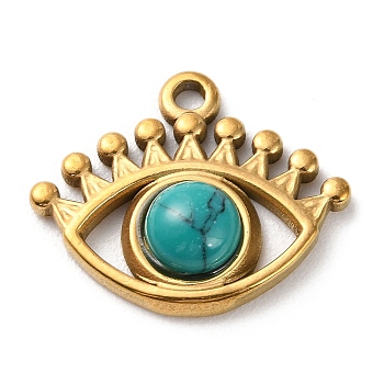 Natural Turquoise Dyed Eye Pendants, Golden Plated 304 Stainless Steel Eye Charms, 16.5x20x5mm, Hole: 1.6mm