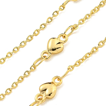 304 Stainless Steel Link Chains, Soldered, with Spool, Cadmium Free & Lead Free, Heart, Real 18K Gold Plated, 7.5x3.5x2mm