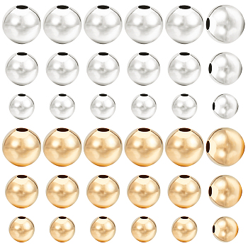 180Pcs 6 Styles Brass Spacer Beads, Long-Lasting Plated, Round, Golden & Silver, 4~6x3.5~5.5mm, Hole: 1.4~2mm, 30pcs/style