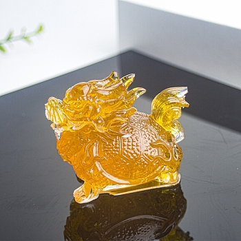 Resin Dragon Turtle Display Decoration, with Natural Citrine Chips inside Statues for Home Office Decorations, 75x50x57mm