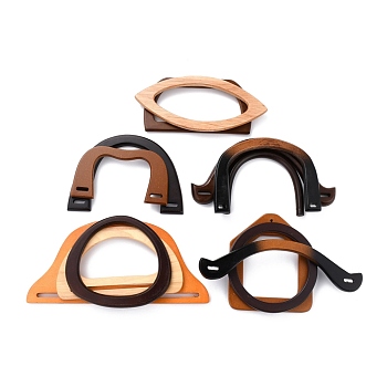 (Defective Closeout Sale: Scratch), Wood Bag Handles, for Bag Handles Replacement Accessories, Mixed Color, 8.1~12x11.7~25.5x0.8~1.2cm, Hole: 3.5~6x3.5~225mm, Inner Diameter: 5.9~8.1x7.8~14.3cm
