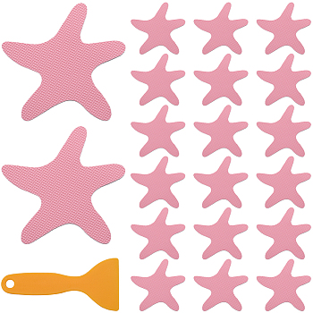 20Pcs PEVA Bathtub Non-Slip Stickers, Safety Shower Treads Adhesive Decals, with 1Pc Plastic Scraper, Pink, Starfish: 98x99x1mm