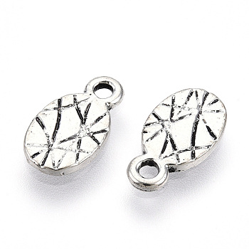 Tibetan Style Alloy Charms, Cadmium Free & Lead Free, Oval Charms, Antique Silver, 12x6.5x1.5mm, Hole: 1.5mm