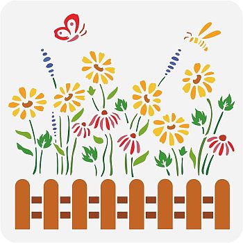 PET Hollow Out Drawing Painting Stencils, for DIY Scrapbook, Photo Album, Flower Pattern, 30x30cm
