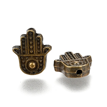 Tibetan Style Alloy Beads for Religion, Cadmium Free & Lead Free, Hamsa Hand/Hand of Miriam, Antique Bronze, 10x13x3.5mm, Hole: 1.2mm