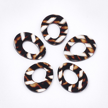Cellulose Acetate(Resin) Pendants, Oval, Coconut Brown, 43.5x34x3mm, Hole: 1.5mm