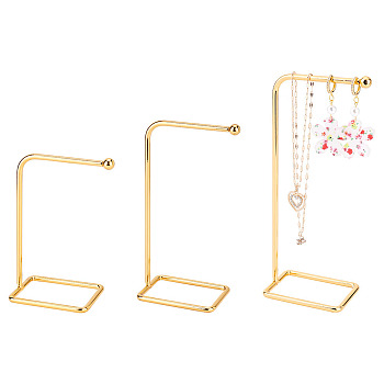 3Pcs 3 Style Iron Dangle Earring Display Stands, Jewelry Earring Holder Hanger for Retail, Photography, Home Decor, L-Shaped, Golden, 5.1x7~7.1x11.8~18cm, 1pc/style