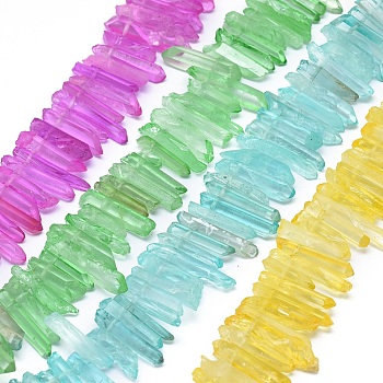 Natural Dyed Quartz Pointed Beads Strands, Top Drilled Beads, Bullet, Mixed Color, 21~30x3~9mm, Hole: 1mm, about 41~42pcs/strand, 6.6  inch~7.4 inch(17~19cm)