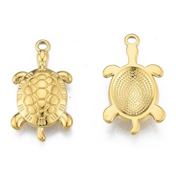 Ion Plating(IP) 304 Stainless Steel Pendants, Tortoise, Real 18K Gold Plated, 25x14x3mm, Hole: 1.8mm