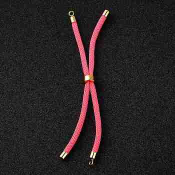 Nylon Twisted Cord Bracelet Making, Slider Bracelet Making, with Eco-Friendly Brass Findings, Round, Golden, Pink, 8.66~9.06 inch(22~23cm), Hole: 2.8mm, Single Chain Length: about 4.33~4.53 inch(11~11.5cm)