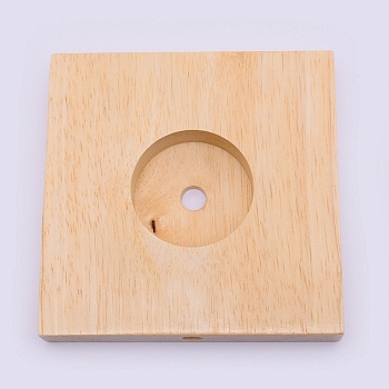 Pine Wood Lampholder Accessories, Sqaure, BurlyWood, 120x120x20mm, Hole: 8mm & 10.5mm, Tray: 50mm