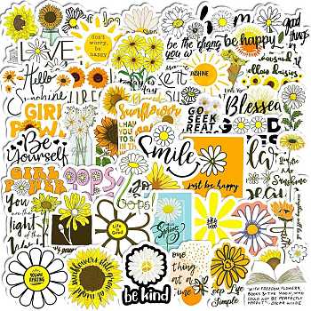 50Pcs PVC Self-Adhesive Inspirational Quote Stickers, Waterproof Sunflower Decals for Laptop, Luggage Decoration, Journaling Scrapbooking, Yellow, 40~80mm