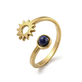 304 Stainless Steel with Natural Lapis Lazuli Ring, Inner Diameter: 18mm