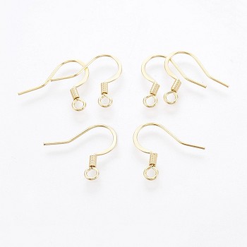 316 Surgical Stainless Steel French Earring Hooks, Flat Earring Hooks, Ear Wire, with Horizontal Loop, Real 18k Gold Plated, 15x16mm, Hole: 2mm