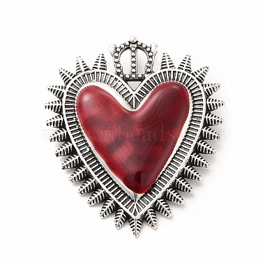 Antique Silver FireBrick Heart Alloy+Enamel Pendants