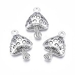 Tibetan Style Alloy Pendants, Cadmium Free & Nickel Free & Lead Free, Mushroom, Antique Silver, 26x17.5x5mm, Hole: 2.2mm(X-TIBE-T010-40AS)