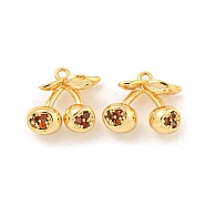 Brass Micro Pave Cubic Zirconia Pendants, Real 18K Gold Plated, Red, Cherry, 10x10x5mm, Hole: 1mm(KK-K369-01G-01)