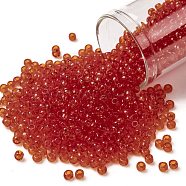TOHO Round Seed Beads, Japanese Seed Beads, (5) Transparent Light Siam Ruby, 8/0, 3mm, Hole: 1mm, about 1111pcs/50g(SEED-XTR08-0005)