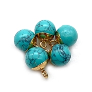 Synthetic Turquoise Round Charms with Golden Plated Metal Findings, 15x10mm(PW-WG96610-01)