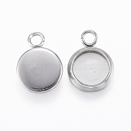 304 Stainless Steel Pendant Cabochon Settings, Flat Round, Stainless Steel Color, Tray: 6mm, 11x8x1.5mm, Hole: 2mm(X-STAS-E146-18P-6mm)