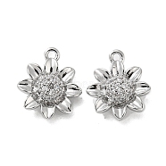 Brass Micro Pave Clear Cubic Zirconia Charms, Flower, Real Platinum Plated, 12x10x4.5mm, Hole: 1mm(KK-H460-24P)