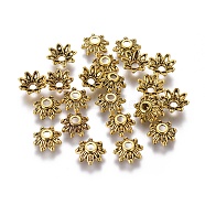 Tibetan Style Bead Caps, Cadmium Free & Lead Free, Flower, Antique Golden, Size: about 9mm in diameter, Hole: 2mm(GA475)